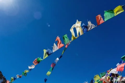 Colorful Nepalese flags Stockfoto's
