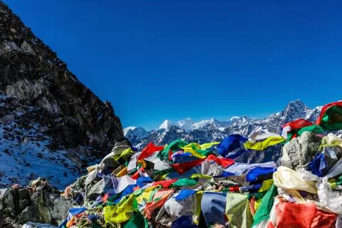 Colorful Nepalese flags Stock Photos