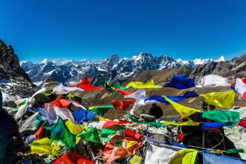 Colorful Nepalese flags Stock-Fotos
