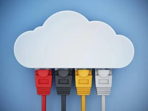 Colorful network cables connected to the cloud shape. 3D illustration Colo... 写真素材