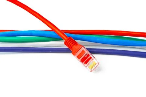 Colorful network cables switch on white background Stock Photos