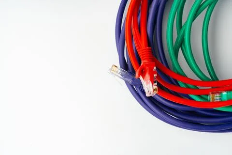 Colorful network cables switch on white background Stock Photos