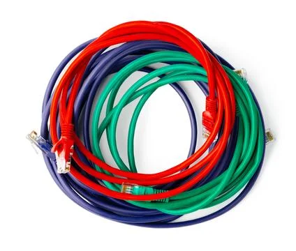 Colorful network cables switch on white background Stock Photos