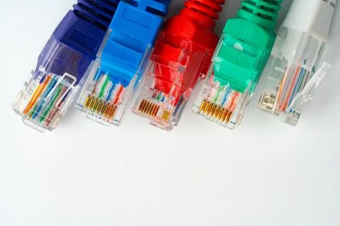 Colorful network cables switch on white background Stock Photos