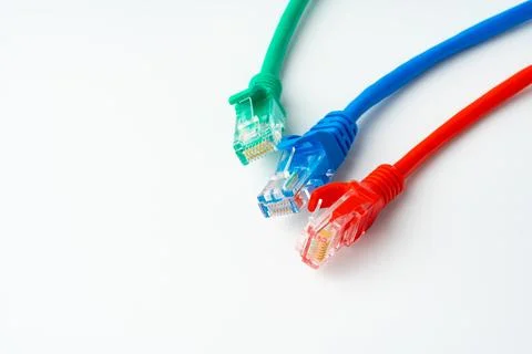 Colorful network cables switch on white background Stock Photos