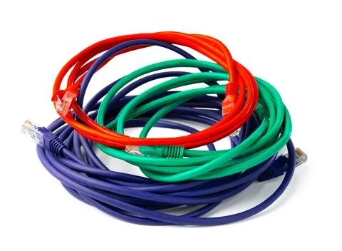 Colorful network cables switch on white background Stock Photos