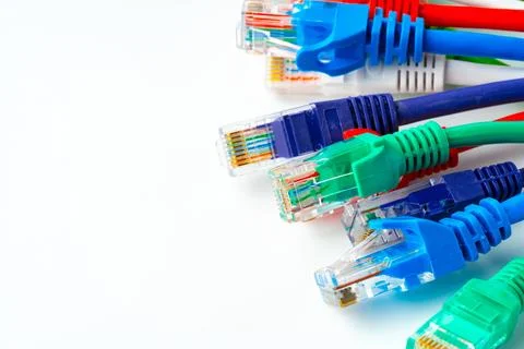 Colorful network cables switch on white background Stock Photos