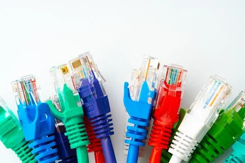 Colorful network cables switch on white background Stock Photos