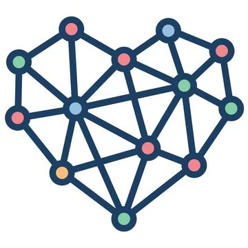 Colorful network connection dots and lines heart shape flat icon. Illustrazione stock