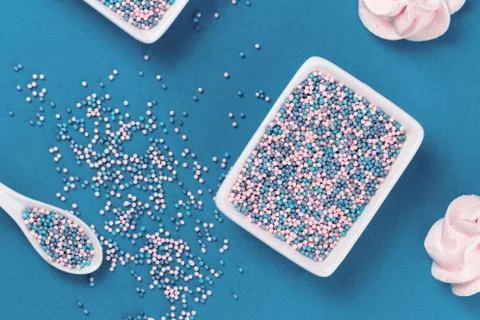 Colorful nonpareils cake sprinkles in rectangular bowls Stock Photos
