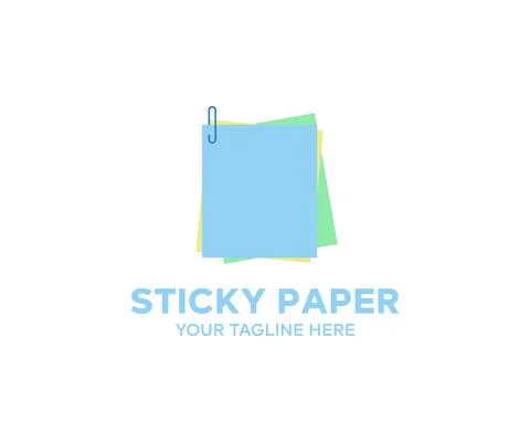 Colorful note, notebook paper with torn edges stuck logo design. Illustrazione stock