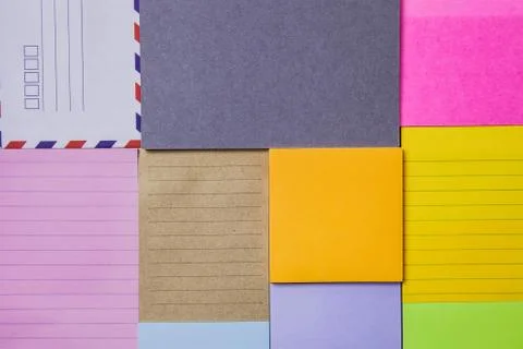 Colorful note paper on table Stock Photos