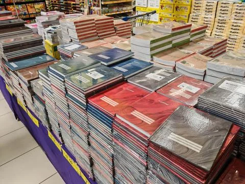 Colorful Notebook Display for Back to School Sale Stock Photos