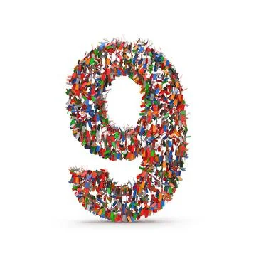 Colorful Number Nine Composed of Many Small Confetti 스톡 일러스트