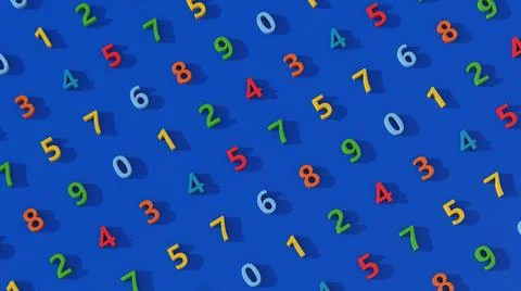 Colorful number pattern. Blue background. Abstract illustration, 3d render. Stock Illustration