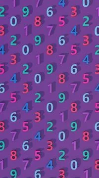 Colorful number pattern. Purple background. 3d render. Stock Illustration