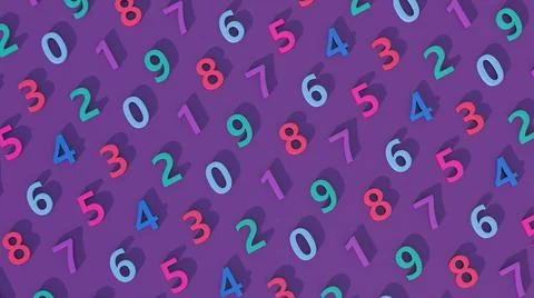 Colorful number pattern. Purple background. Abstract illustration, 3d render. Stock Illustration