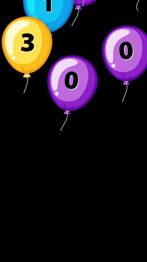 Colorful Numbered Balloons Falling Against a Solid Black Background Stock Footage 342488147