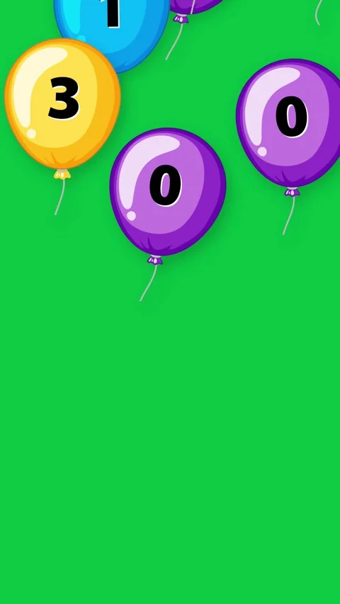 Colorful Numbered Balloons Falling Downward on Green Screen Background Stock Footage 340758169