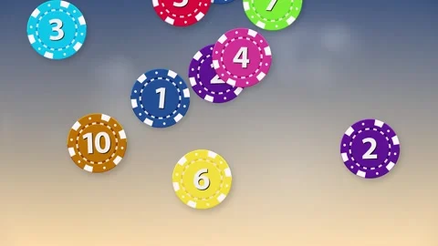 Colorful Numbered Casino Chips Falling Against a Gradient Background 스톡 동영상 339516886