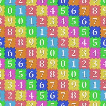 Colorful numbers puzzle seamless pattern. 3d illustration. 库存插图