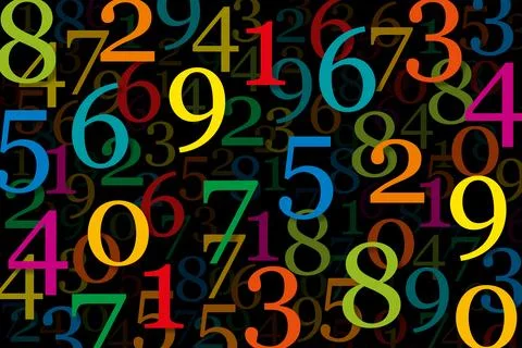 Colorful numerals, randomly distributed against black background 스톡 일러스트