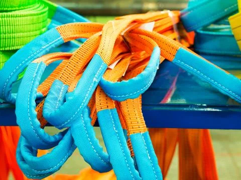Colorful nylon soft lifting slings Stock Photos