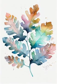 Colorful oak tree leaves watercolor pattern on white background. Stock Illustration