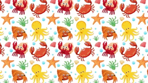 Colorful Ocean Creatures Pattern Animation Stock Footage 300247720