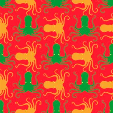 Colorful Octopus Icon Seamless Pattern. Stilized Textured Design. Sea Food Illustrazione stock