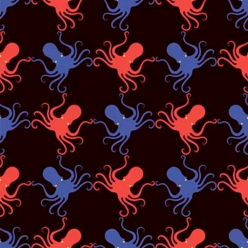 Colorful Octopus Icon Seamless Pattern. Stilized Textured Design. Sea Food Stock Illustration