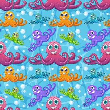Colorful Octopus Pattern on Blue Background Stock Illustration