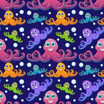 Colorful Octopus Pattern with Bubbles Stock Illustration