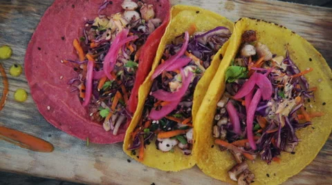 Colorful Octopus Tacos Stock Footage