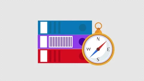 Colorful Office Binders with Compass Representing Organization and Navigation Stock Footage 339780390