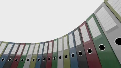 Colorful office binders, low angle wide shot. 3D rendering 스톡 일러스트