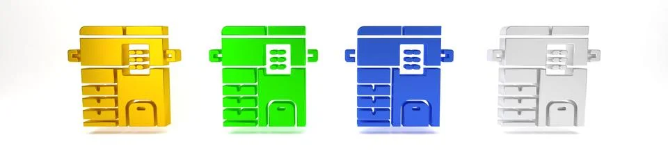 Colorful Office multifunction printer copy machine icon isolated on white b.. Stock Photos