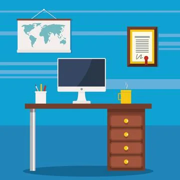 Colorful office work space Stock Illustration