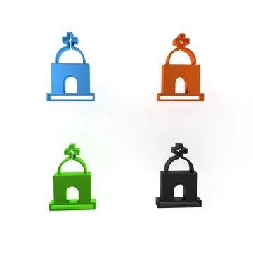 Colorful Old crypt icon isolated on white background. Cemetery symbol. Ossu.. Ilustración de archivo
