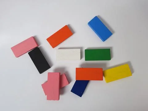 Colorful or multicolor rectangle shape wooden toy isolated on white backgroun Stock Photos