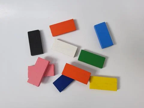 Colorful or multicolor rectangle shape wooden toy isolated on white backgroun Stock Photos