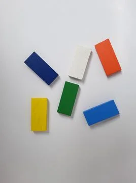 Colorful or multicolor rectangle shape wooden toy isolated on white backgroun Stock Photos