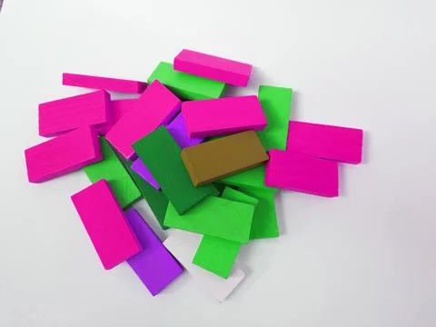 Colorful or multicolor rectangle shape wooden toy isolated on white backgroun Stock Photos