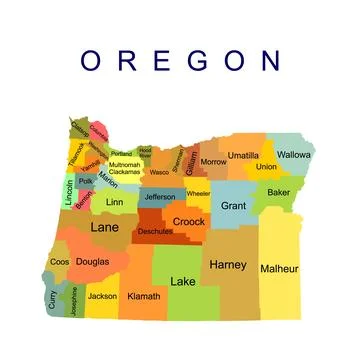 Colorful Oregon vector map silhouette illustration isolated on white Illustrazione stock