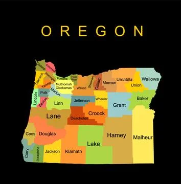 Colorful Oregon vector map silhouette illustration isolated on black Stock-Illustration
