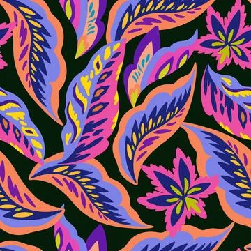 Colorful ornamental seamless pattern with simple abstract organic floral el.. Illustrazione stock