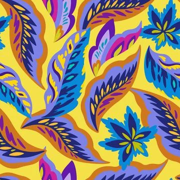 Colorful ornamental seamless pattern with simple abstract organic floral el.. Illustrazione stock