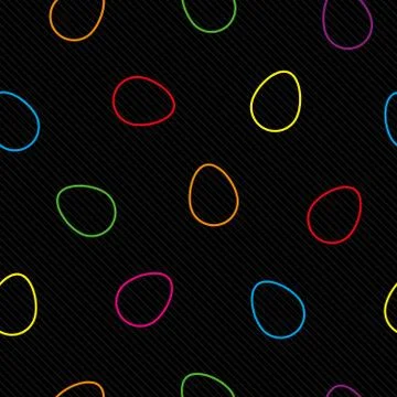 Colorful Outline Easter Eggs on Black Pinstripe Background Seamless Pattern. Stock Illustration