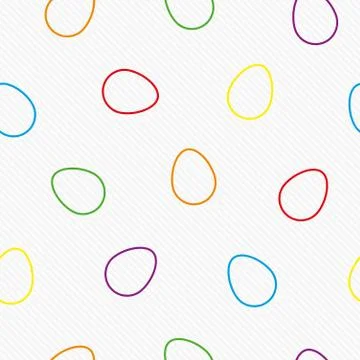 Colorful Outline Easter Eggs on White Pinstripe Background Seamless Pattern. Stock Illustration
