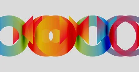 Colorful overlapping circles create abstract pattern. Gradient hues blend, Illustrazione stock